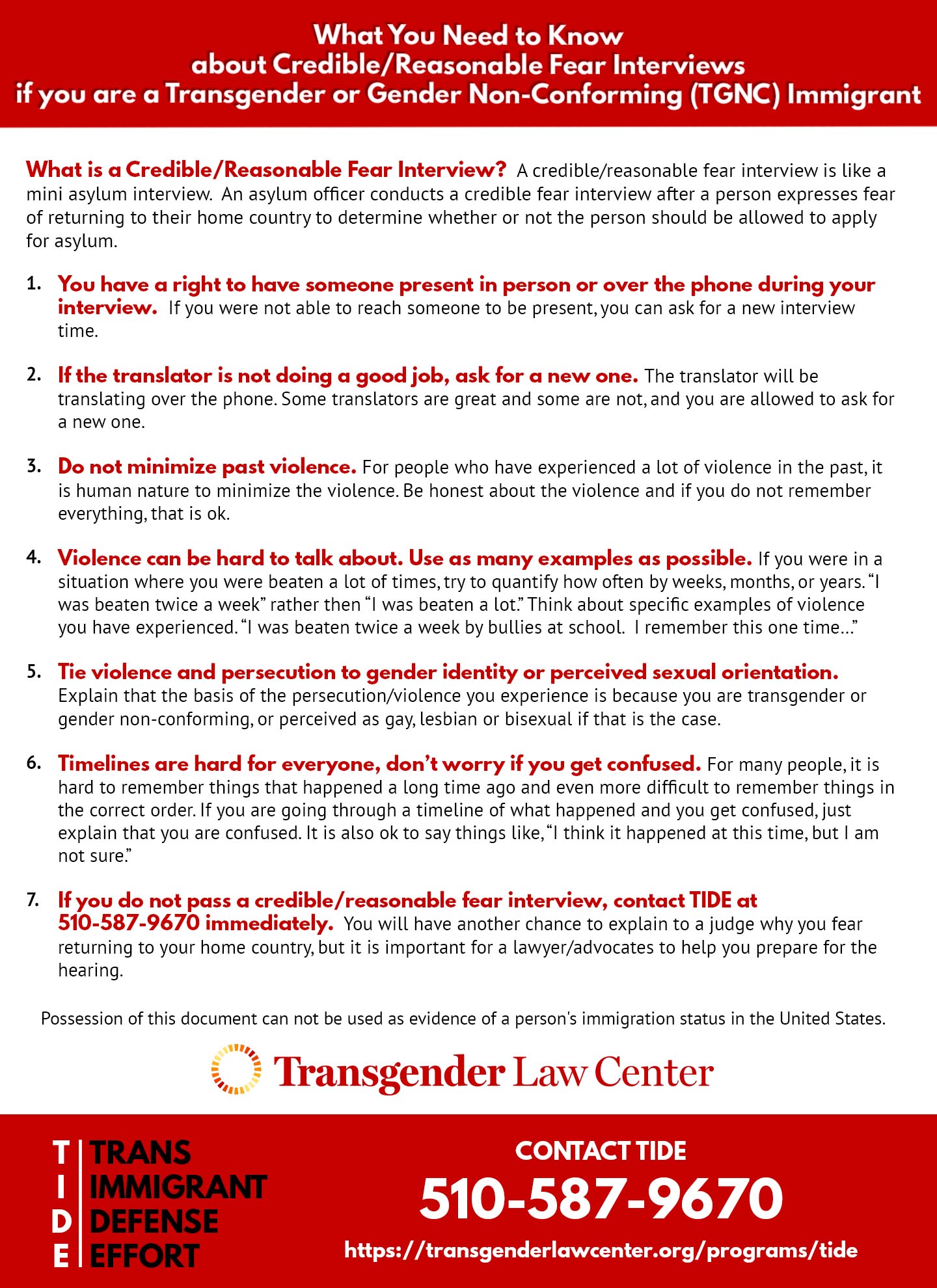 Credible Fear Interviews What You Need To Know As A Tgnc Immigrant Transgender Law Center