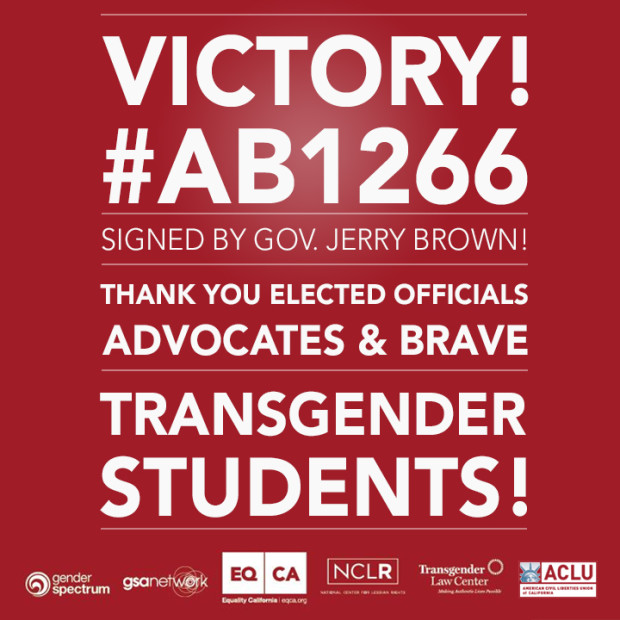 CA Governor Brown Signs Historic Transgender Students Bill into Law