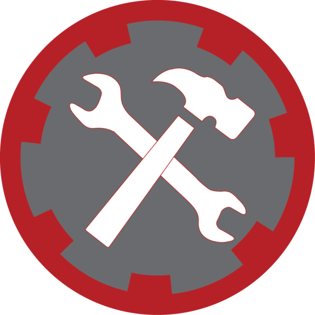 A hammer and a wrench crossed over each other - icon