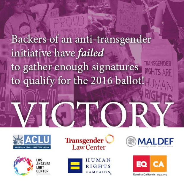 Graphic celebrating a failed attempt to gather signatures for an anti-trans ballot initiative in CA.