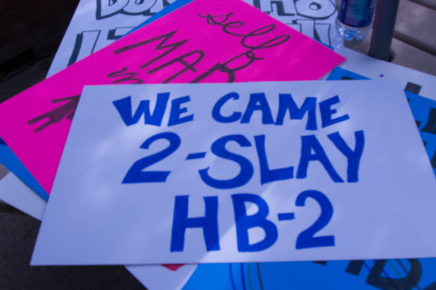 Signs from protest at the North Carolina General Assembly, courtesy of SONG.