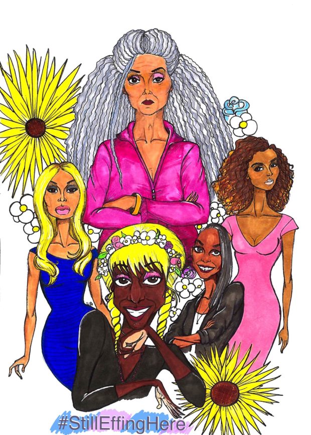 Drawing of a group of trans Woman #StillEffingHere