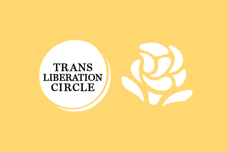 Trans Liberation Circle Logo and knockout white rose