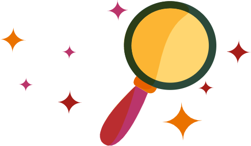 Illustrated magnifying glass with sparkles surrounding it