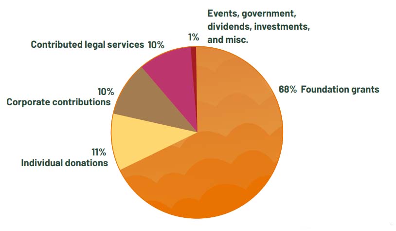 Pie chart showing percentages of 2020 revenue sources