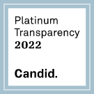 Seal from Guidestar, a light blue double border around a white box with text inside that reads: Platinum Transparency 2022. Candid.