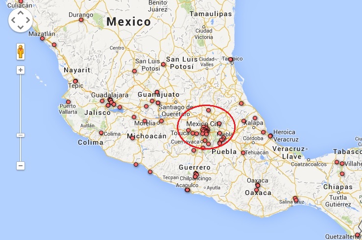 Geographical depiction of transphobic murders in Mexico between 2008 and 2013.