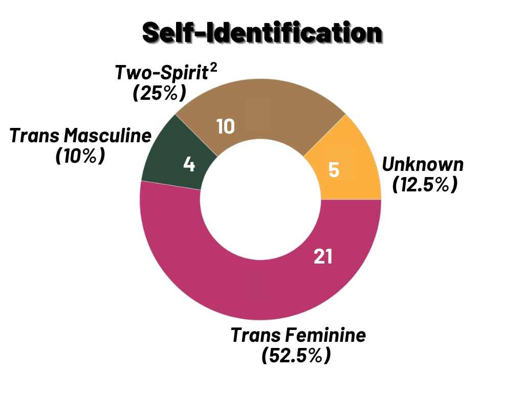 Circle graph showing self-identified genders of those killed or taken.
