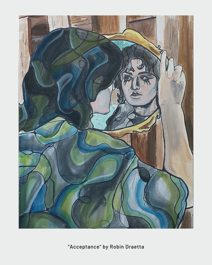 A person looking into the mirror. Acceptance by Robin Draetta.
