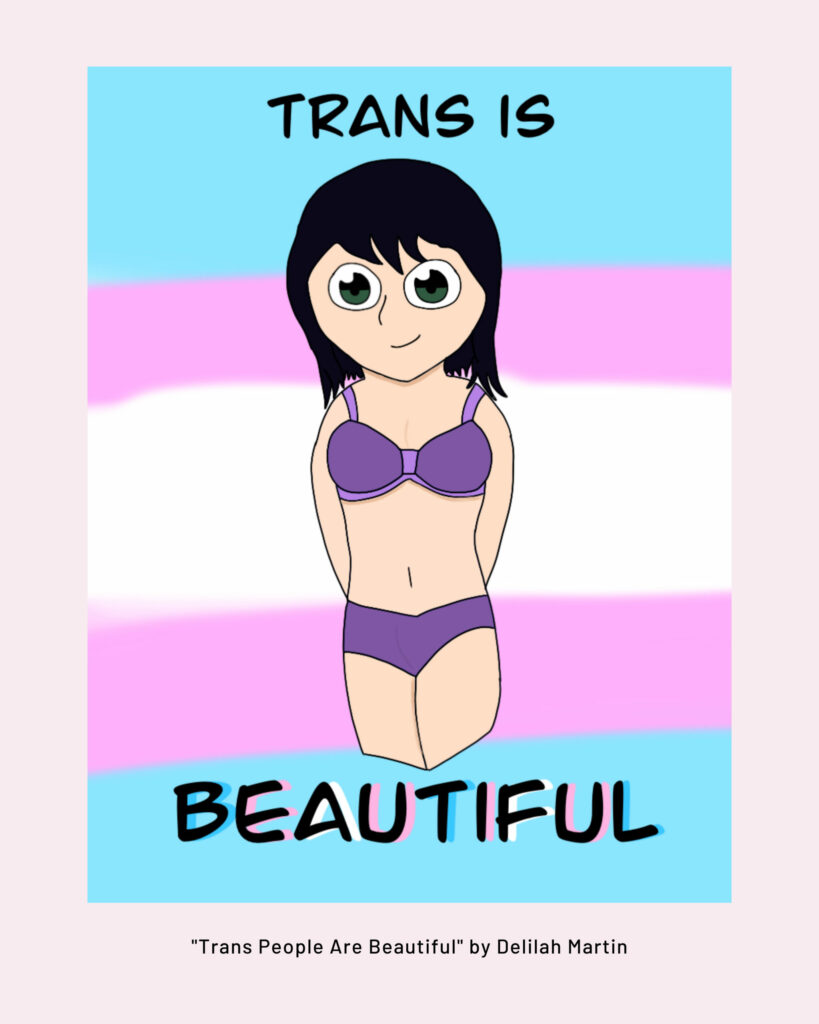A person in a bikini. Trans is beautiful by Delilah Martin.