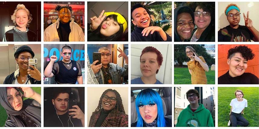 A composite photo of the faces of members of the National Trans Youth Council.