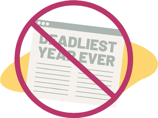 (vector art) A news paper titled "Deadliest Year Ever" with a yield slash over it
