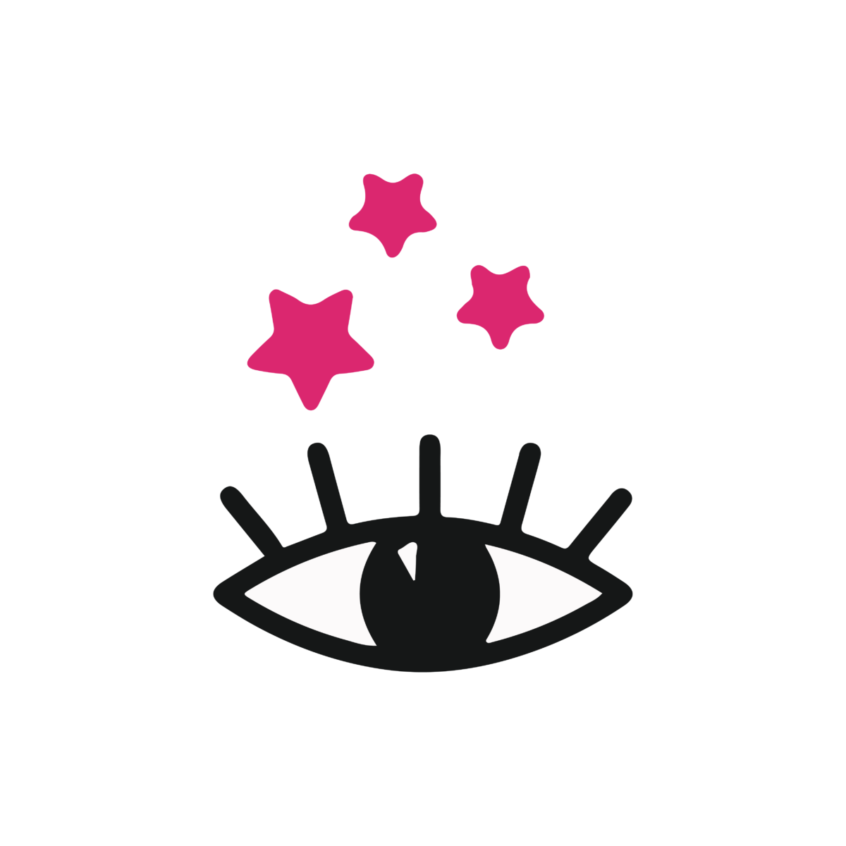 Illustration of an eyeball with three pink stars above it
