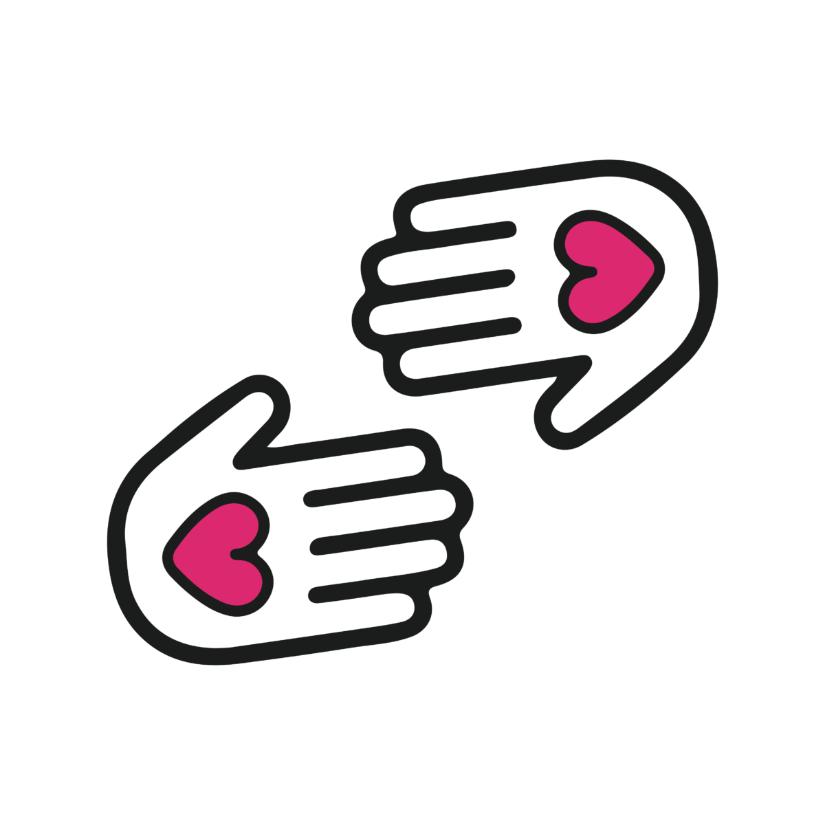 Illustration of two hands with pink hearts on the palms